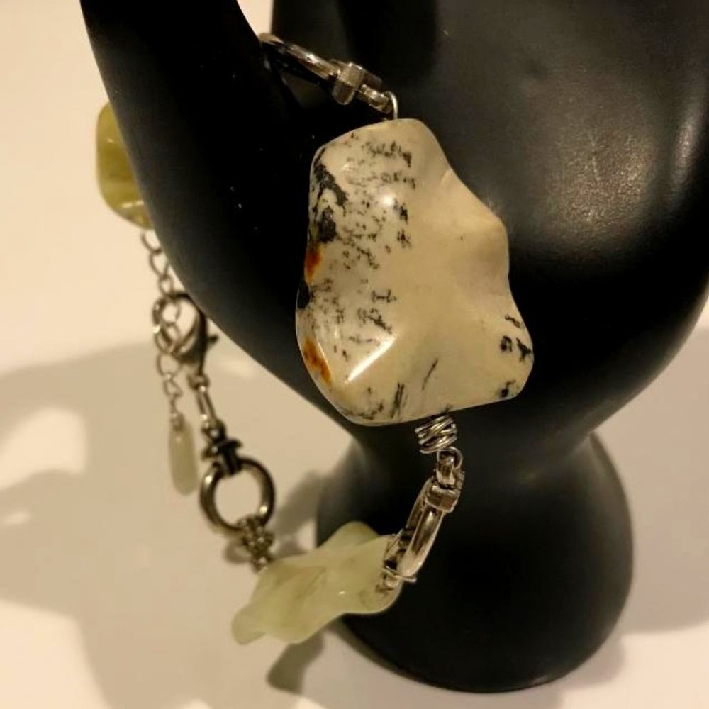 Silver-Tone Large Semi Precious Stone Nuggets Bracelet